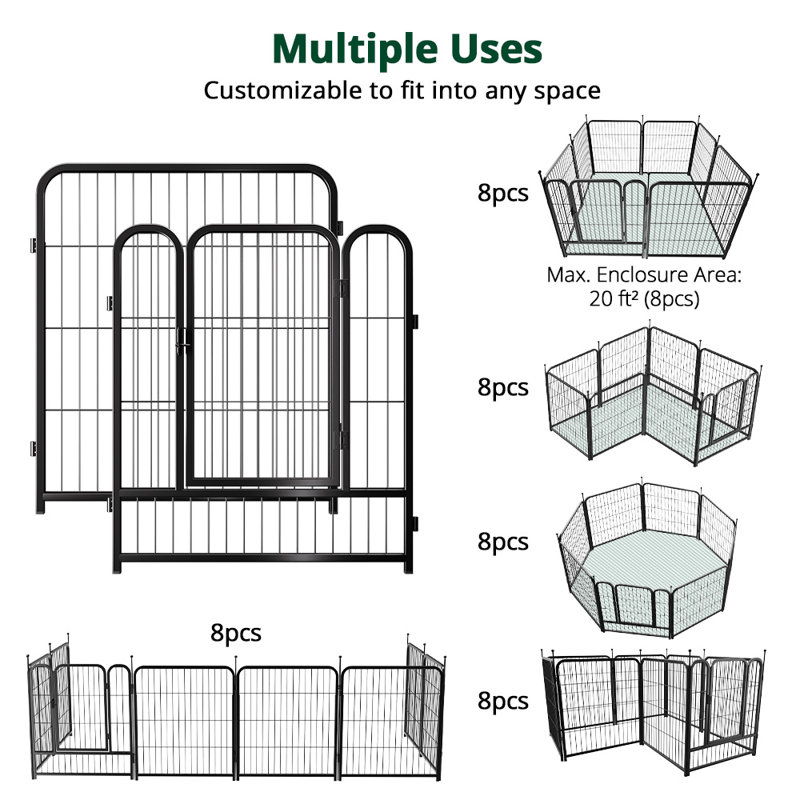 Parc pour animal de compagnie 40 po avec 8 panneaux 40 po, H 32 po x l 28,5 po