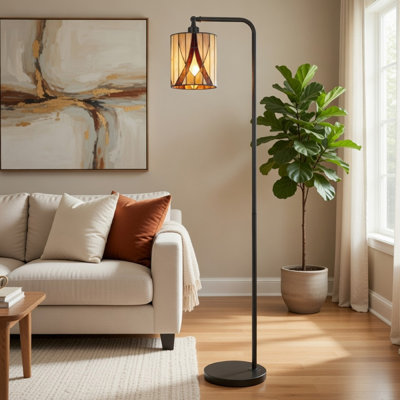 Lampe sur pied en verre Tiffany avec tête réglable, 58 pouces, noir, tons naturels