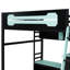 Lit mezzanine double avec bureau, tablettes, ports, éclairage à DEL et en noir + - Améliorez votre espace de jeu, les lumières de la structure en bois massif combinent style, fonctionnalité et confort.-1315533075