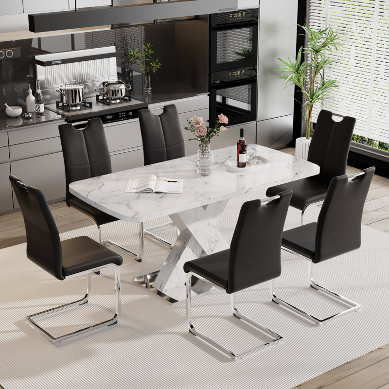 Ensemble de table de salle à manger rectangulaire moderne avec chaises en cuir - extensible, peu encombrante et multifonctionnelle