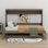 Grand lit escamotable horizontal avec bureau, lit escamotable mural avec miroir de coiffeuse et tiroirs de rangement