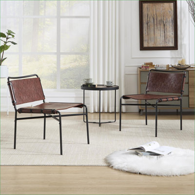 Ensemble 2 pièces de chaises d'appoint rétro sans accoudoirs, chaises de loisirs en cuir avec pieds en métal noir pour adultes, sièges de salon