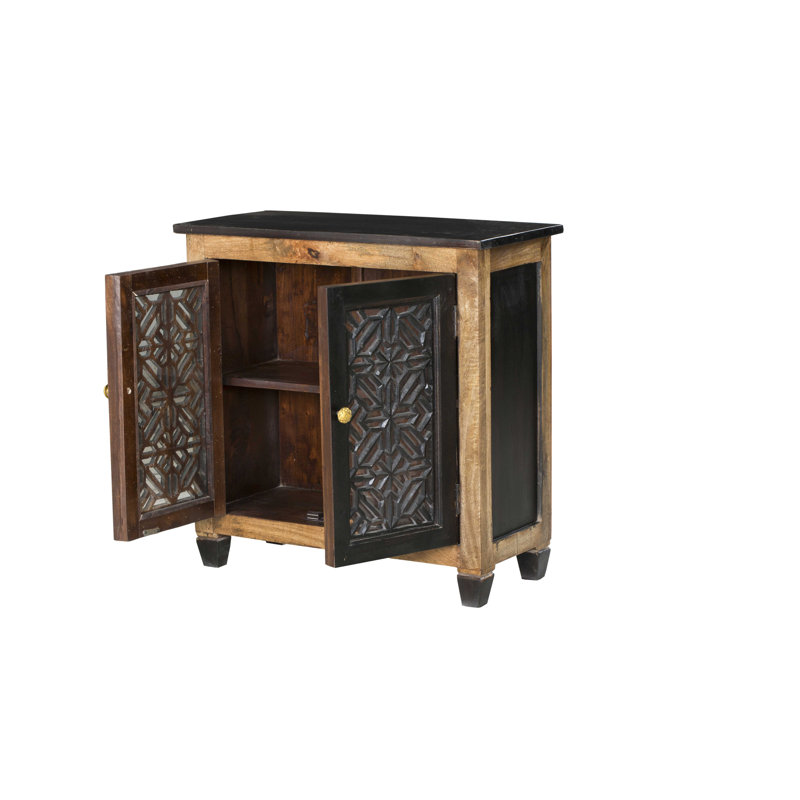 80cm Solid Wood Sideboard, Black/Oak