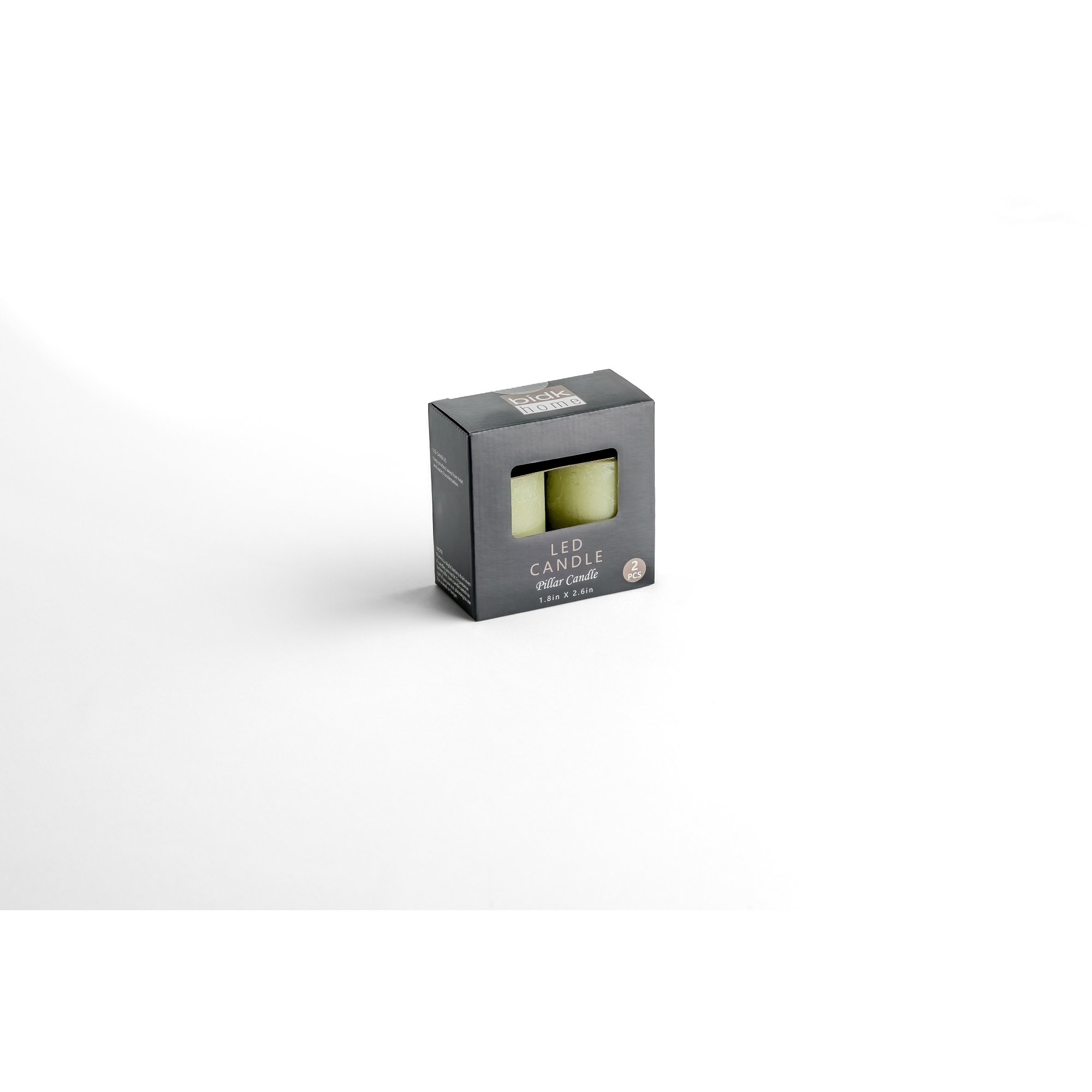 2 Pc Set Flameless Pillar Candle, Green