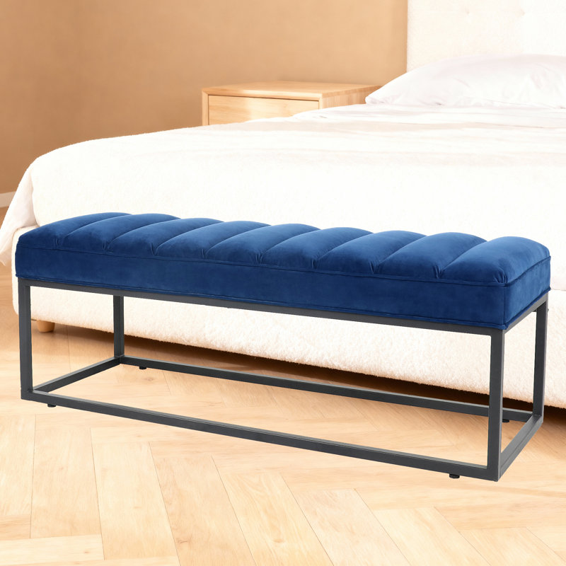 53.54" Velvet Bench with Metal Frame, Blue