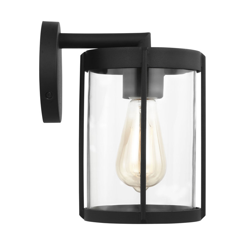 Petite lanterne Luning de Génération Éclairage , H 10 po x l 6,125 po x P 7,875 po, Noir texturé, Transparent