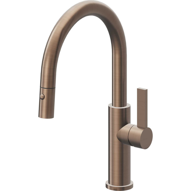Corsano Contemporary Pull Down Kitchen Faucet with Button Sprayer Low Arc Spout and FB Series Handle, Satin Bronze