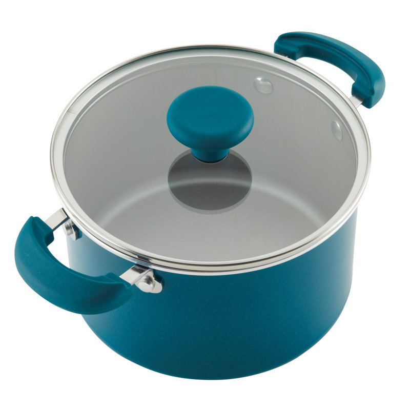 Rachael Ray Create Delicious Stackable Nonstick Cookware Induction Pots and Pans Set, 8 Piece, Teal