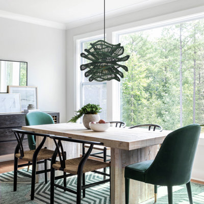 Luminaire suspendu en rotin vert tissé, plafonnier suspendu Boho moderne pour la salle à manger, îlot de cuisine, chambre à coucher