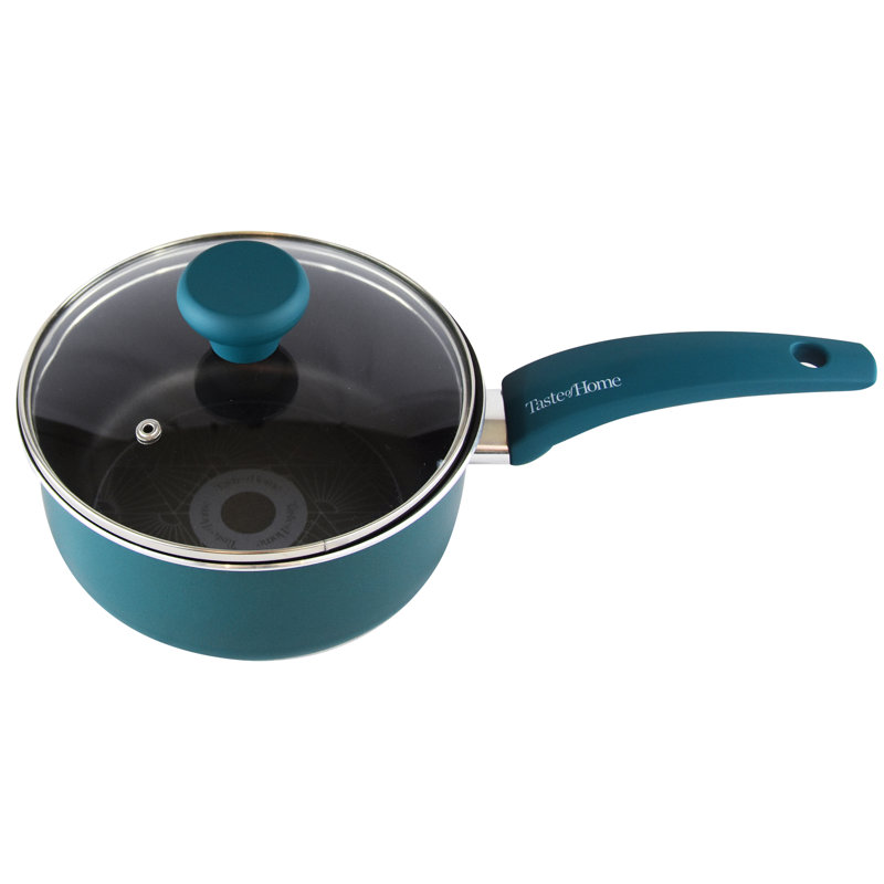 Sea Green Non-Stick Aluminum Saucepan with Glass Lid