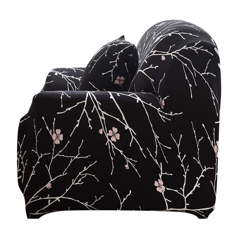 Housse pour canapé extensible 3 places, Fleurs noires, H 45 po x l 55 po x P 30 po
