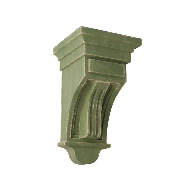 Corbel décoration cannelée sur surélevé, H 12 po x l 6,5 po x P 6,5 po, Vert patiné