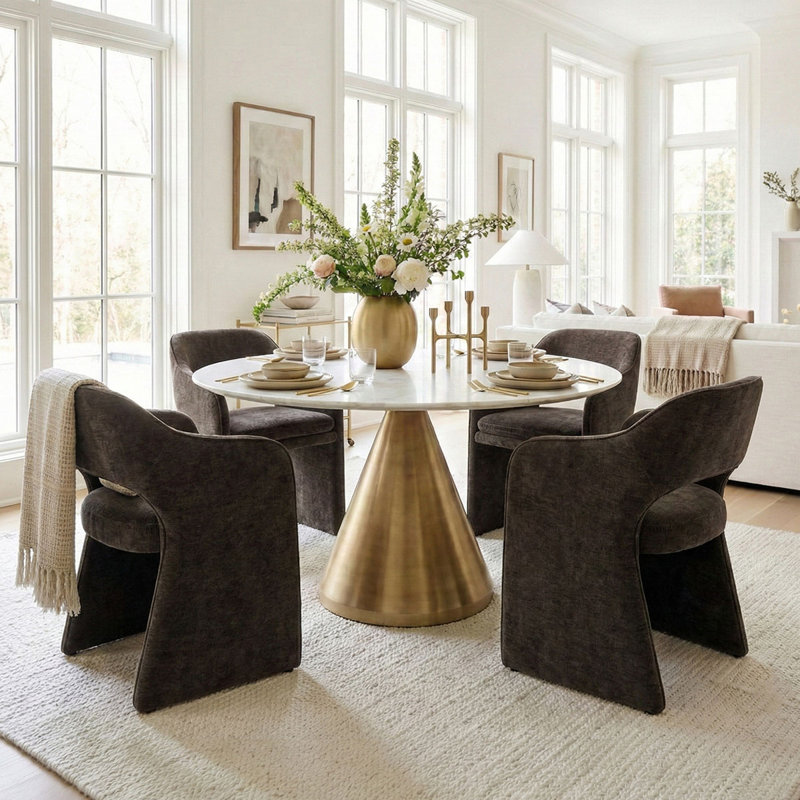 19" Seat Height Upholstered Chenille Dining Armchair, Chocolate Brown
