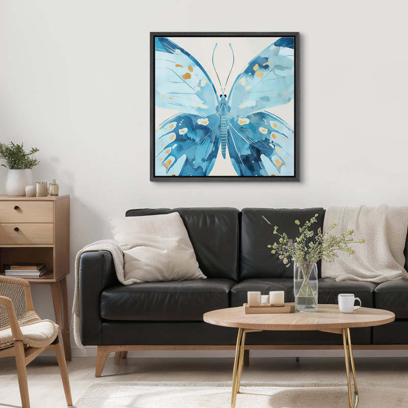 Blue Butterfly, 24" H x 24" W, Black Floater Frame