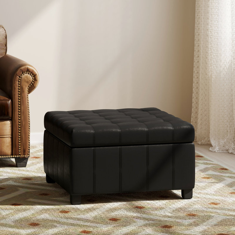 Rangement en similicuir avec couvercle à fermeture en douceur et capitonnage à boutons - l 30,88 po x P 18 po noir élégant