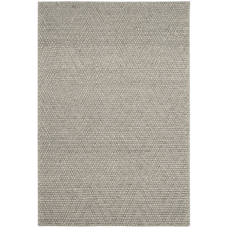 Russo Hand Woven Wool/Cotton Geometric Rug in Silver, Rectangle 6' x 9'