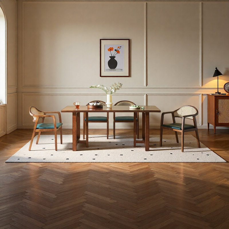 Table de salle à manger moderne en bois de frêne massif avec rotin, H 29,1 po x L 78,7 po x l 33,5 po