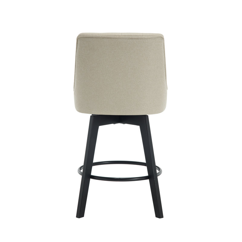 Swivel Upholstered 26'' Counter Stool Wood Leg, Light Khaki