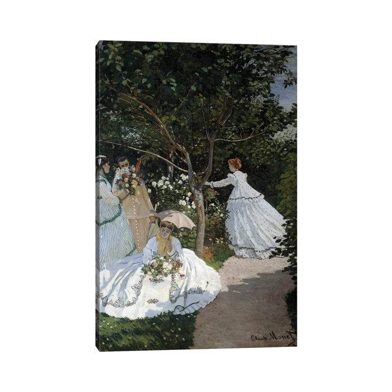 Women In The Garden A City Of Avray Group Of Young Women In A Flower Garden by Claude Monet - Wrapped Canvas Painting