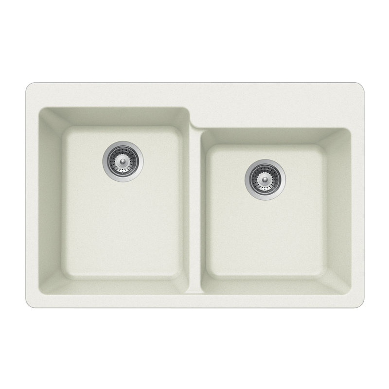 Quartztone 33'' L Double Bowl Quartz Kitchen Sink, White