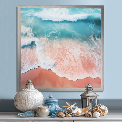 Vue aérienne de la plage bleue et rose II - Reproductions encadrées de plage côtière