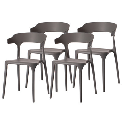 Chaise de salle à manger d'extérieur moderne en plastique avec dossier ouvert en U, gris, ensemble de 4