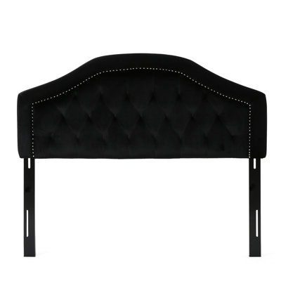 Contemporary Queen Sized Headboard In Soft Black Velvet Fabric With Button Tufting For A Modern Bedroom Look