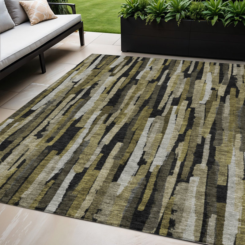 Tapis intérieur lavable rayé noir et vert 5 pi x 8 pi