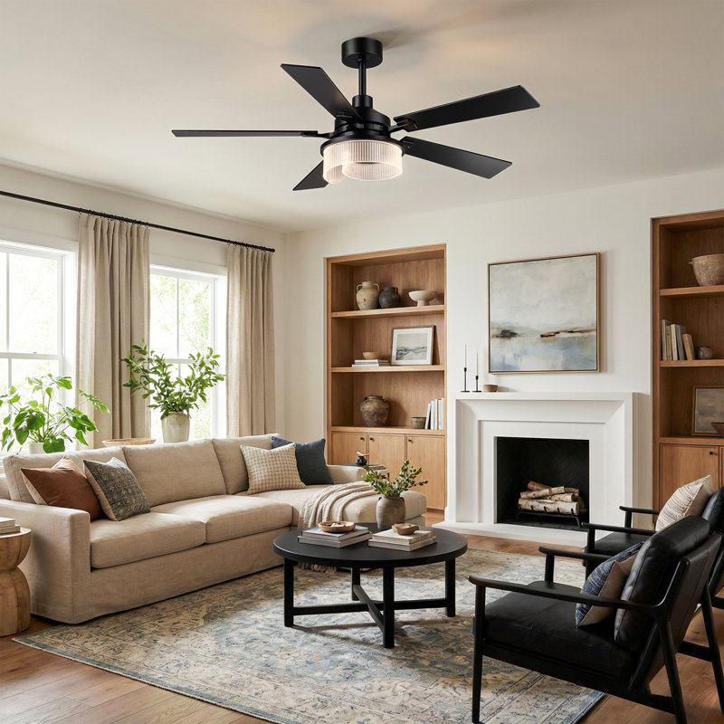 52"  Modern Farmhouse Dimmable LED Ceiling Fan with 3CCT LED Lights and Remote Control, Double-Sided Wood Blades, 6-Speed Reversible DC Motor, 4"/10" Downrods Included 