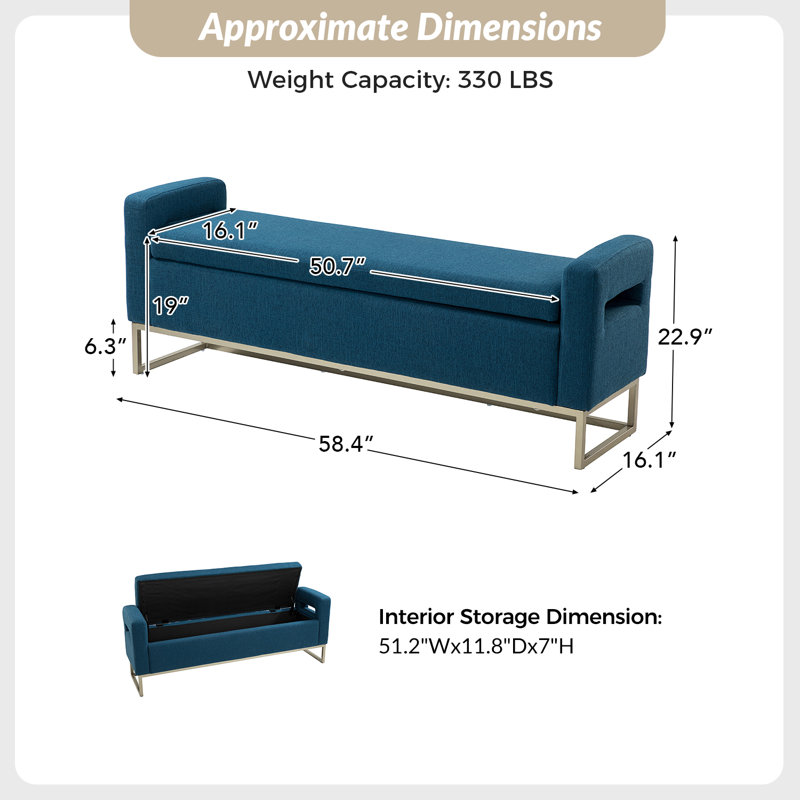 Banc de rangement rembourré Anavaeh, Marine