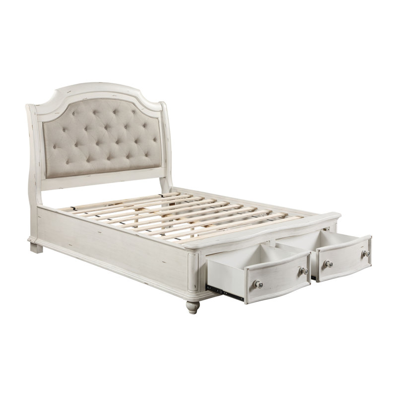 Lit plateforme avec rangement en tissu d'ameublement blanc Sulaman