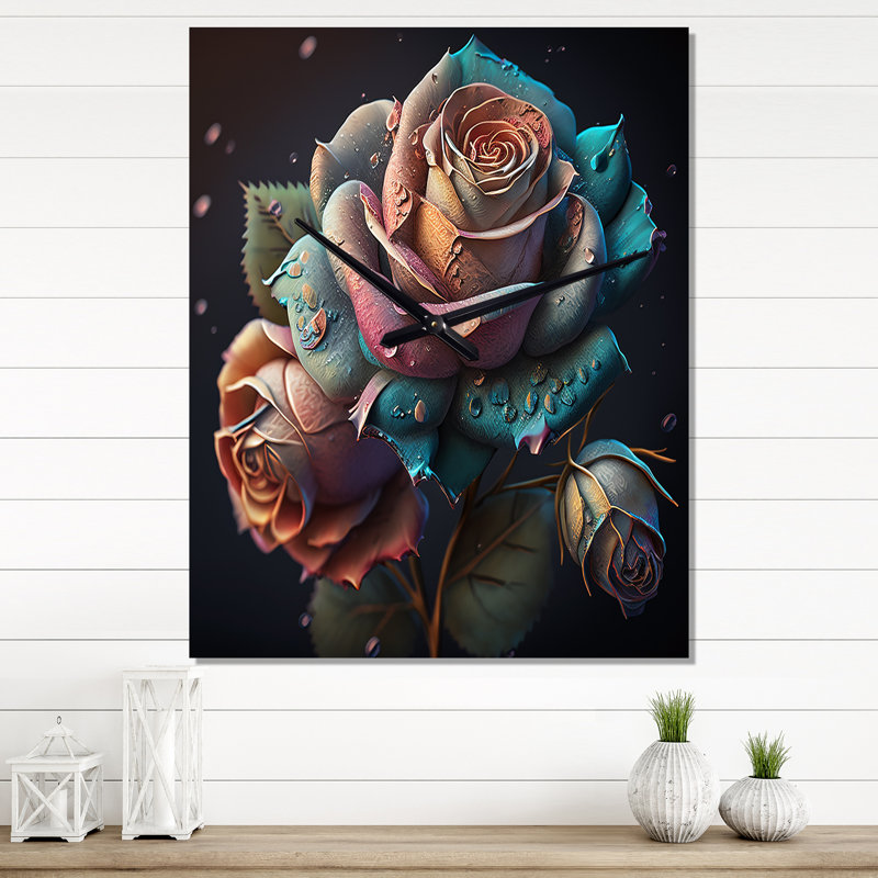 Roses hyperréalistes - Horloges murales florales, H 40 po x l 30 po x P 1 po