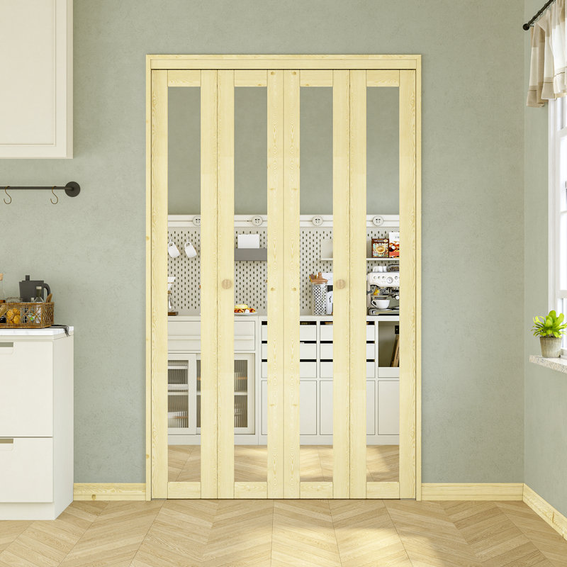 Porte de miroir double en bois de pin double non plié avec trousse de quincaillerie, 48 po x 80 po