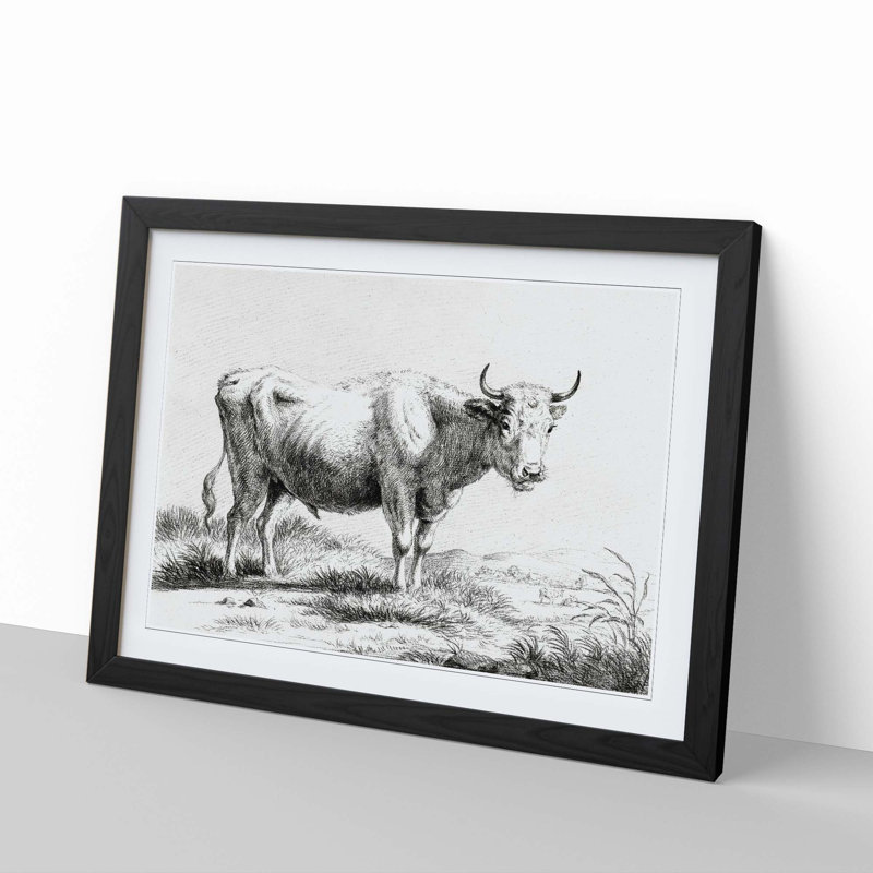 Curious Cow by Jean Bernard - Framed Print, 27cm H x 36cm W x 2cm D, Black Framed