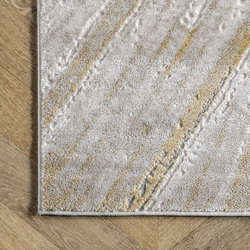 Nissen Abstract Power Loom Yellow/Gray Rug, Rectangle 5' x 8'