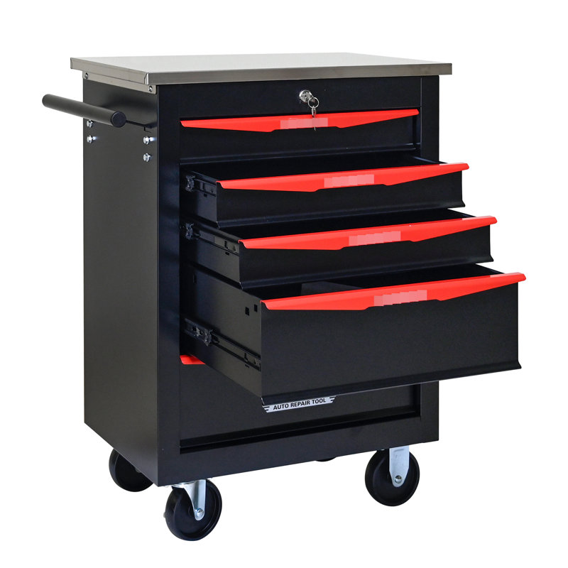 Chariot en métal à 5 outils avec poignée - noir et rouge pour entrepôt noir et rouge