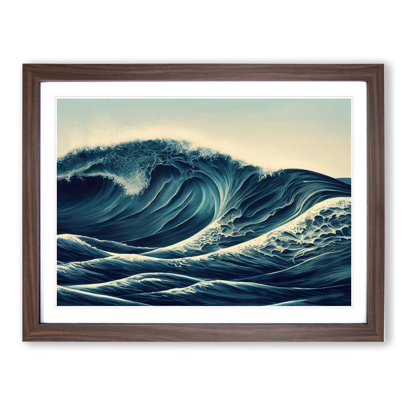 XH1022-4218X Futuristic Ocean Wave - Single Picture Frame Print, 25cm H x 34cm W x 2cm D, Walnut Framed