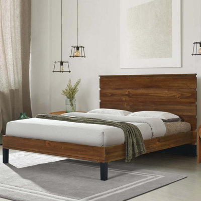 Mid-Century Modern Solid Wood Bed Fram Platform Bed With 6-Piece Headboard Design -  Latitude RunÂ®, 2B007E96FAA14BFE92F07F8289D60D43