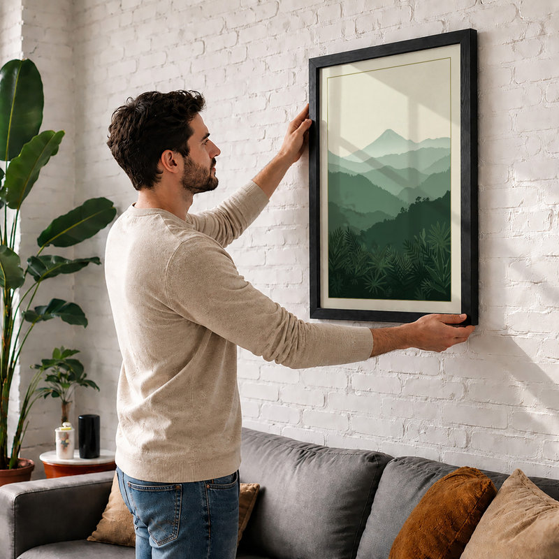Layered Mountains At Dusk Minimalist - Print, Oak, A4 - 29.7 x 21.0 cm