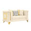 Velours victorien de style Mid-Century 69 pouces beige avec embellissements en acier inoxydable doré, brodé, 1 oreiller en fourrure et 2 bandes, siège souple, cadre en bois pouces, beige, victorien, moderne,-16171359-16171345-16171347
