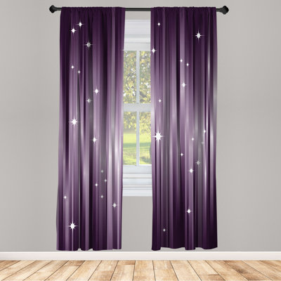 Ebern Designs Space Curtains, Abstract Beams Stars Galaxy, Pair, Eggplant White