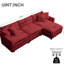 Chenille rouge 108 po en forme de L modulaire, accoudoirs carrés, sièges moelleux, convient aux salons principaux Chenille, pouces, en forme, luxueux, 6 remplisseurs de mousse, surfaces