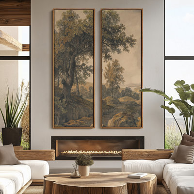 Vintage Landscape Wall Art - 20x60 inches Framed Canvas Set of 2