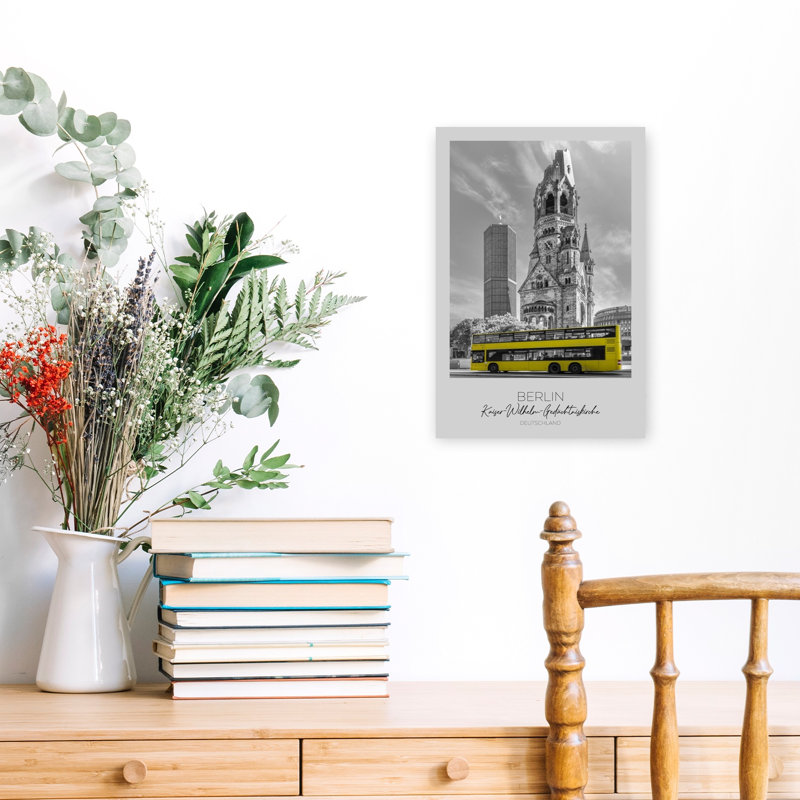 Berlin Memorial Church Bus Modern Abstract Architecture City Wall Art Print 1 Piece Wrapped Canvas Wall Art