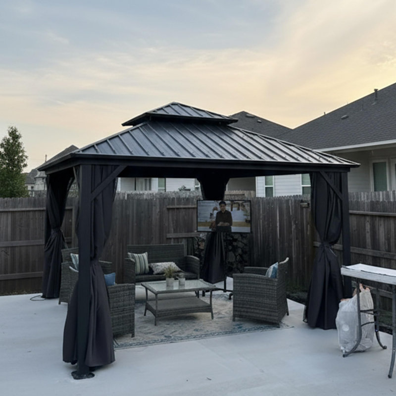 PURPLE LEAF Hardtop Gazebo Permanent Gazebo with Galvanized Steel Double Roof for Patio Lawn Garden
