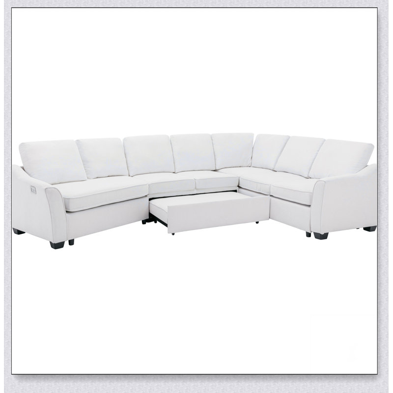Canapé-lit modulaire de 129,5 po avec lit escamotable, canapé-lit en L avec port de chargement USB