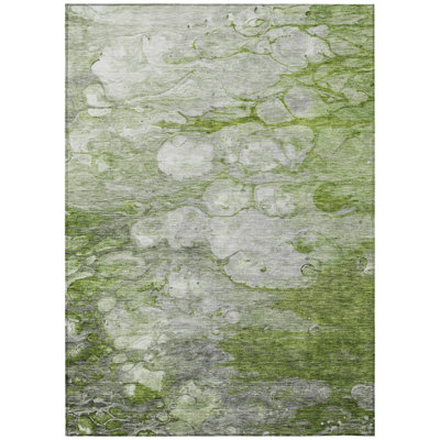 3' X 5' Olive Green And Gray Abstract Washable Indoor Outdoor Area Rug