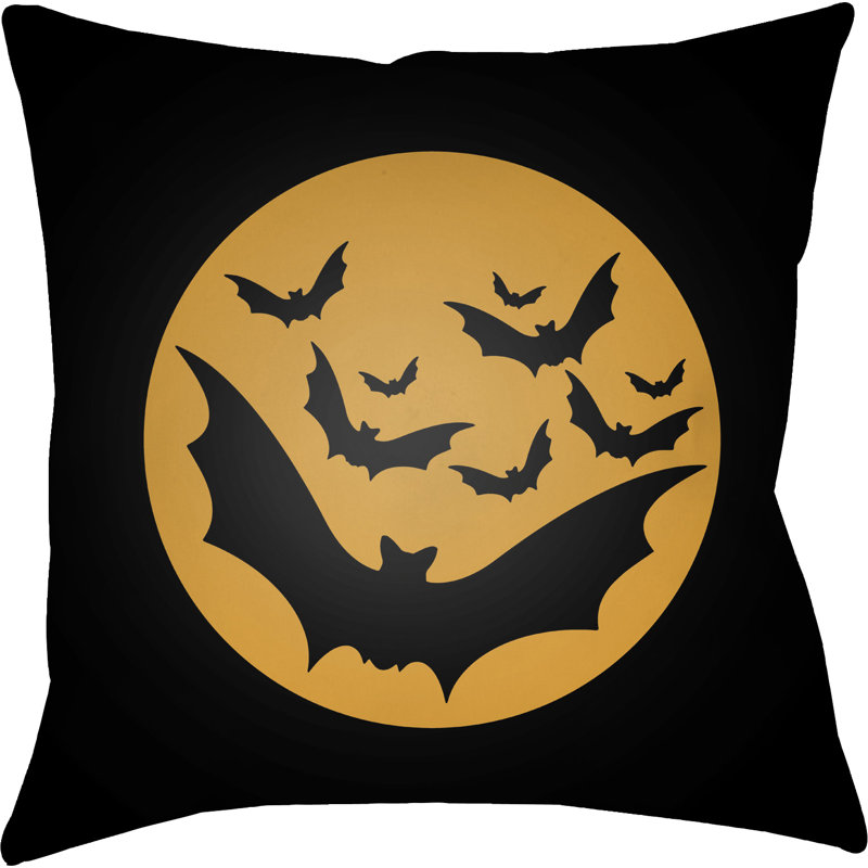  Bats Indoor/Outdoor Throw Pillow, 20" H x 20" W x 4" D, Black