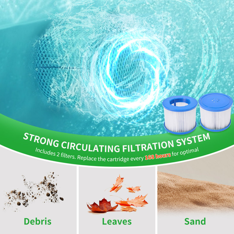 6-Person Premium Inflatable Hot Tub Spa with 130 Bubble Jets, UV-Resistant Full Mesh Square Heated Spa with 2 Headrests & Cup Holders, Cover, Ground Mat & Filters, 73" x 73", US Plug