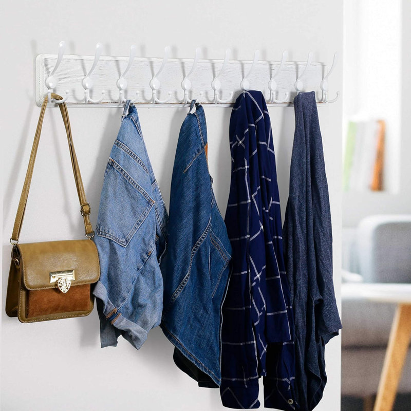 Saterfiel Wall 10 - Hook Wall Mounted Coat Rack, White
